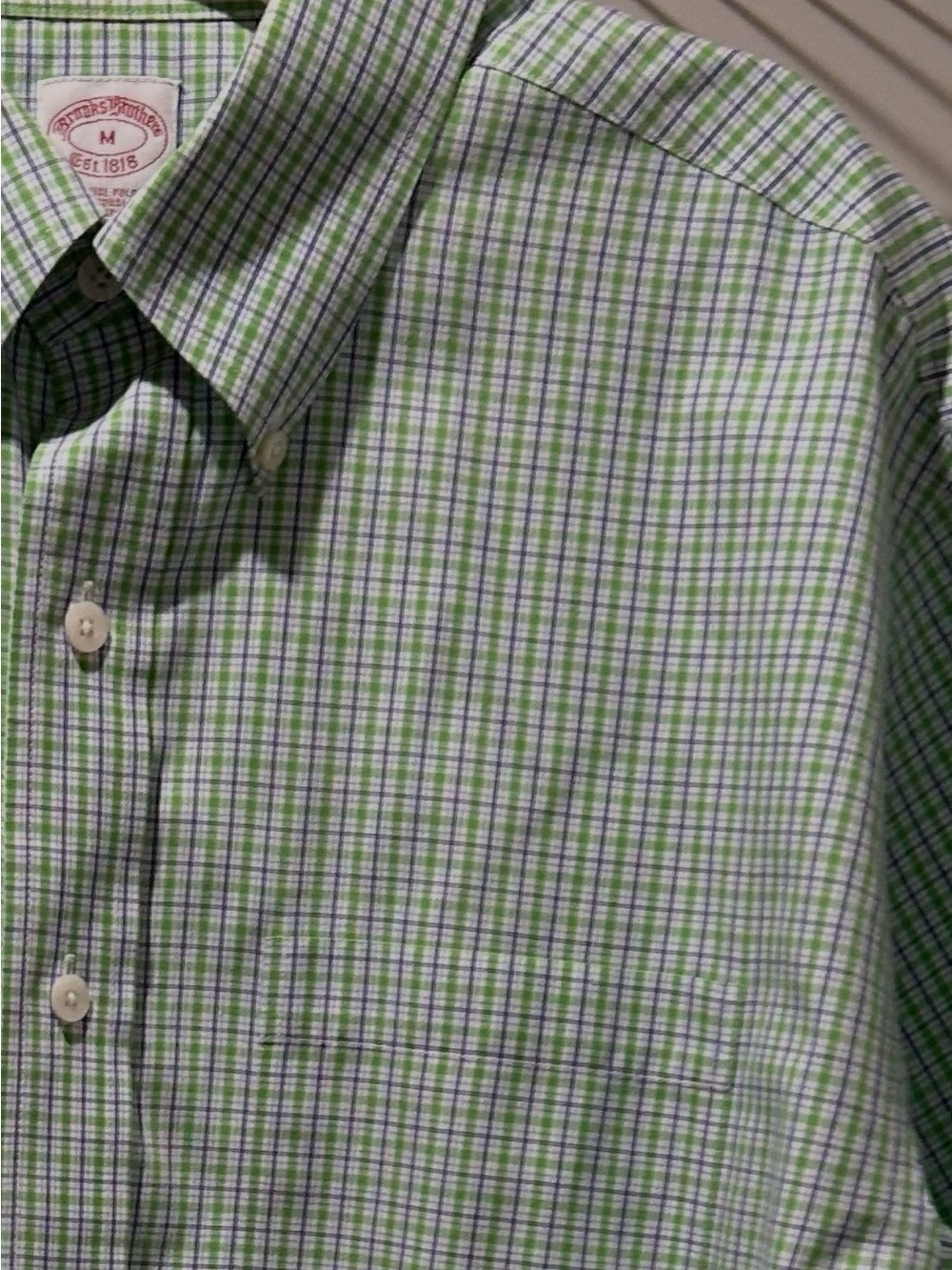 Brooks Brothers Green and Purple Check Short-Sleeve Button-Down Shirt Non Iron M